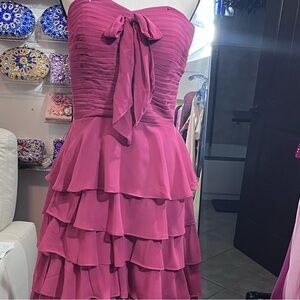 Chic Strapless Fuchsia Layered Dress